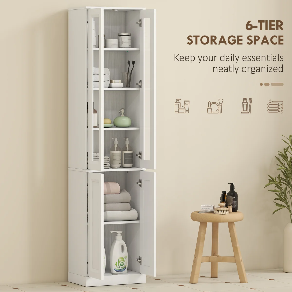 HOMCOM Tall Bathroom Storage Cabinet, 6-Tier Bathroom Cabinet - White – image 6