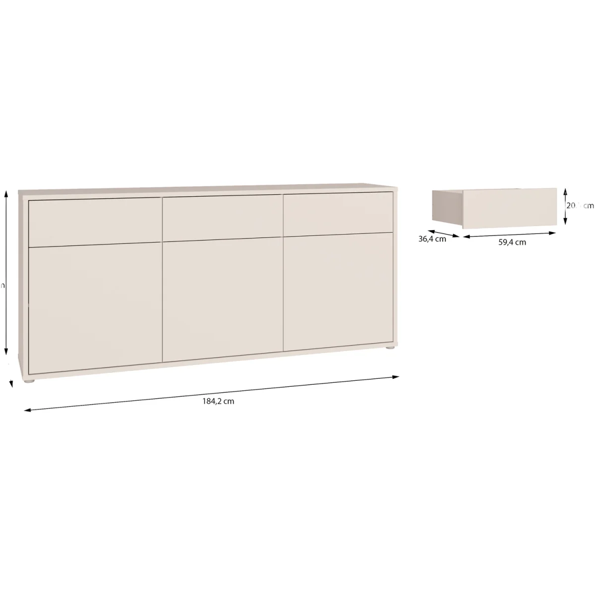 Alice Springs 3 Door 3 Drawer Sideboard with Push-Open Drawers in Sand - Sand – image 7