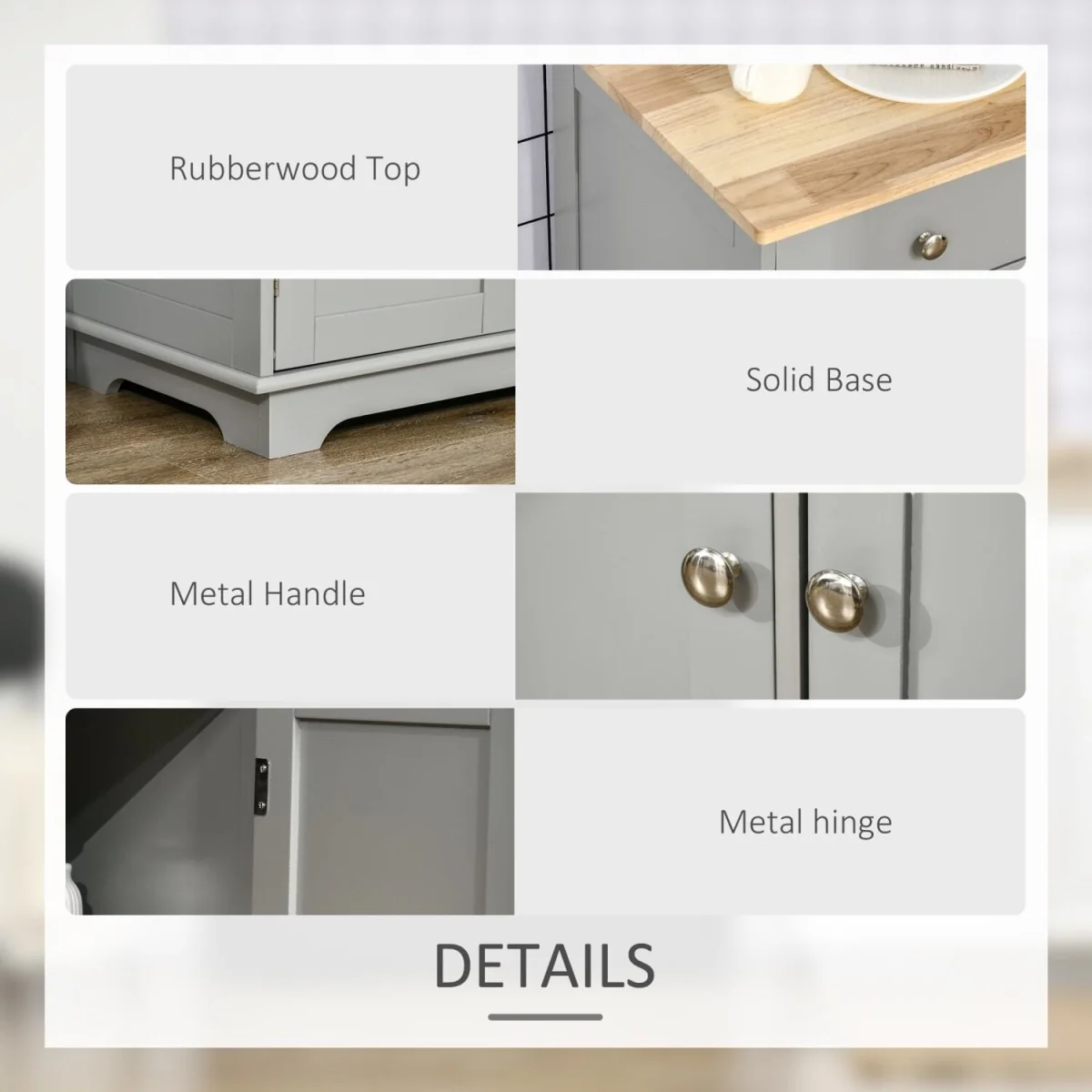 Totoro Grey Sideboard with Natural Rubberwood Top, 3 Doors 3 Drawers 3 Shelves – image 2