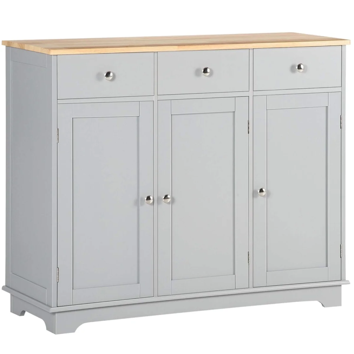 Totoro Grey Sideboard with Natural Rubberwood Top, 3 Doors 3 Drawers 3 Shelves – image 3