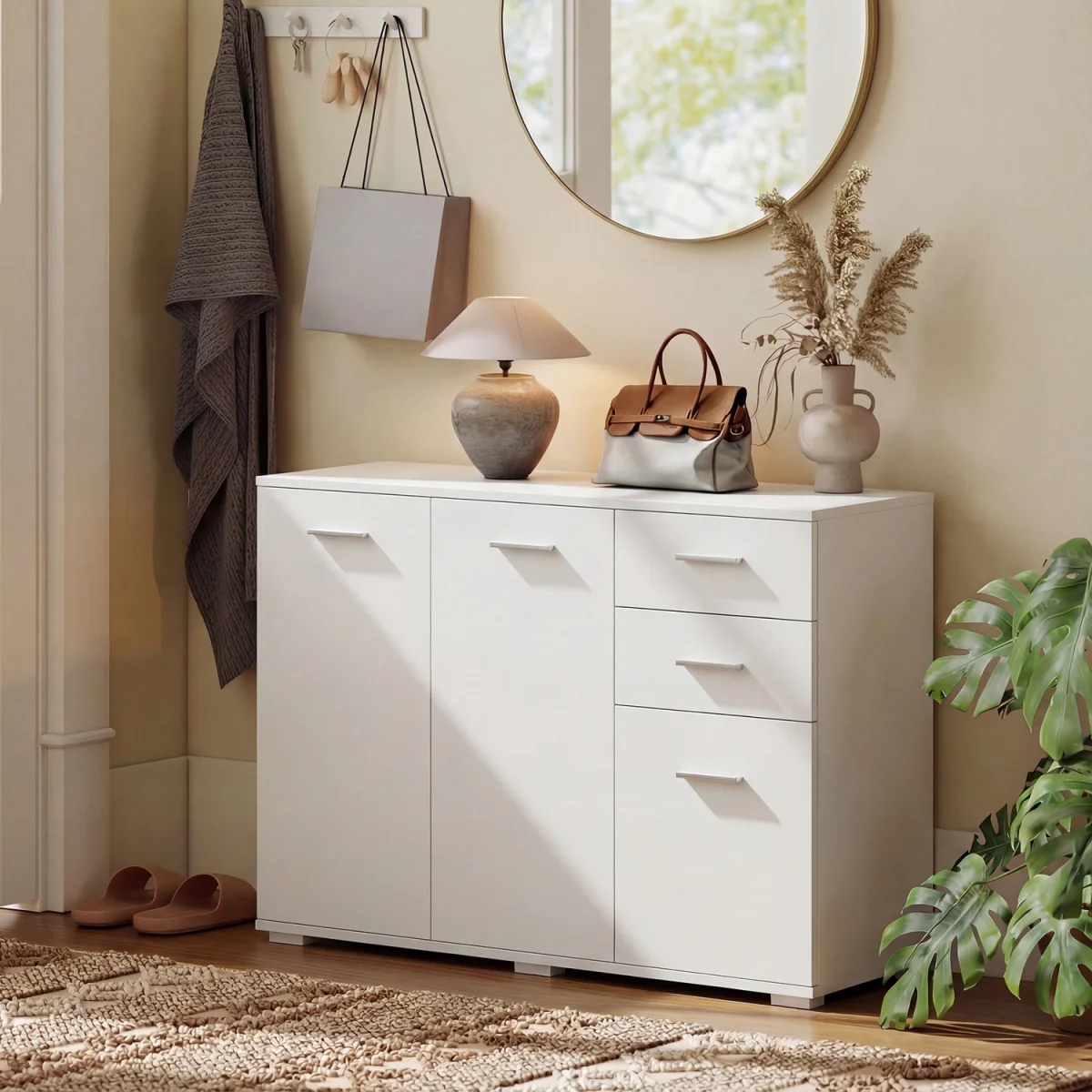 HOMCOM Sideboard Kitchen Storage Cabinet with 2 Drawers - White / Aluminium / 24.5kg – image 2
