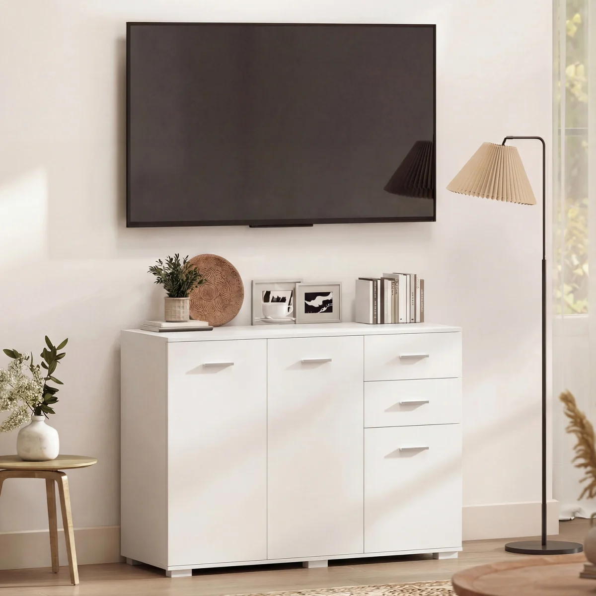 HOMCOM Sideboard Kitchen Storage Cabinet with 2 Drawers - White / Aluminium / 24.5kg – image 4