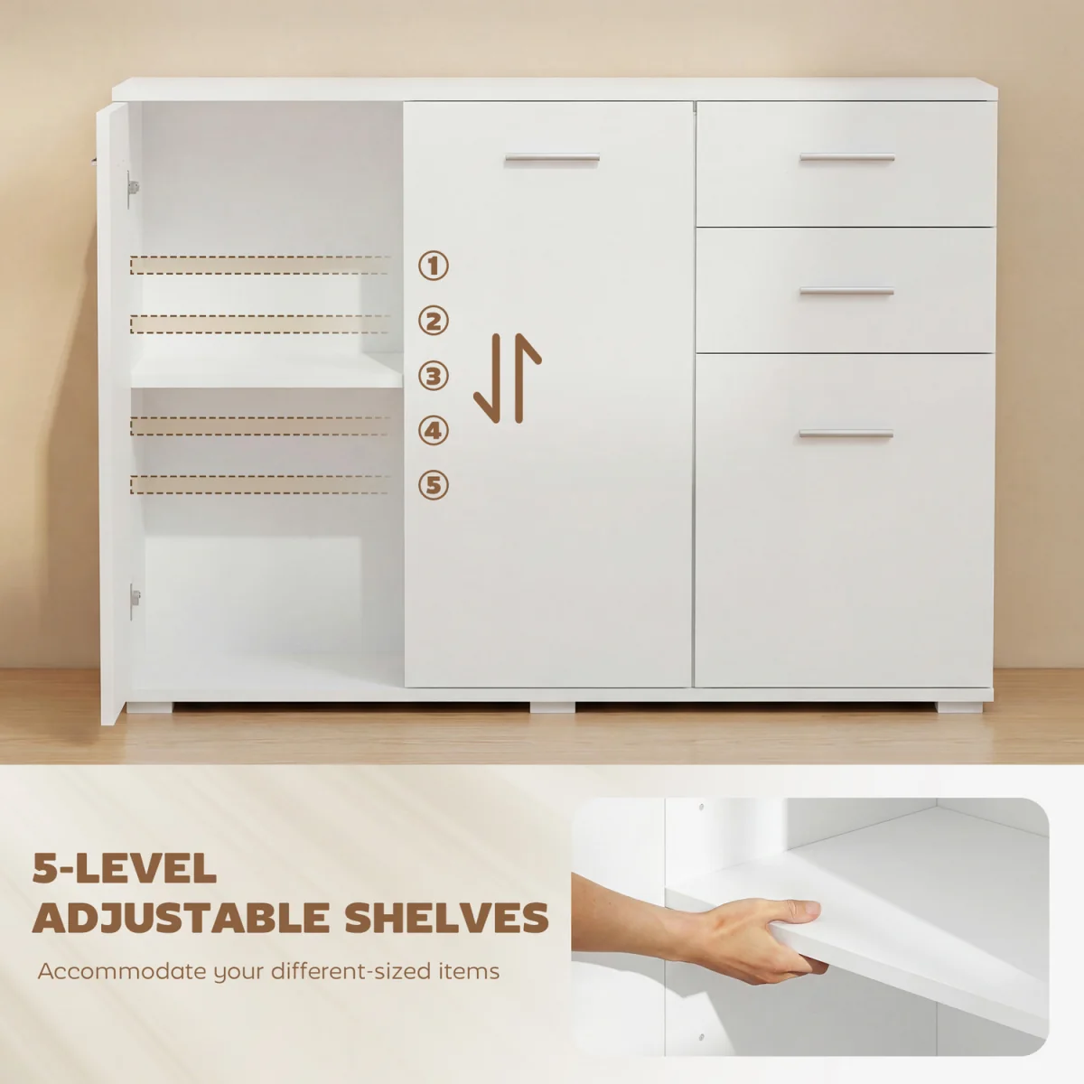 HOMCOM Sideboard Kitchen Storage Cabinet with 2 Drawers - White / Aluminium / 24.5kg – image 6