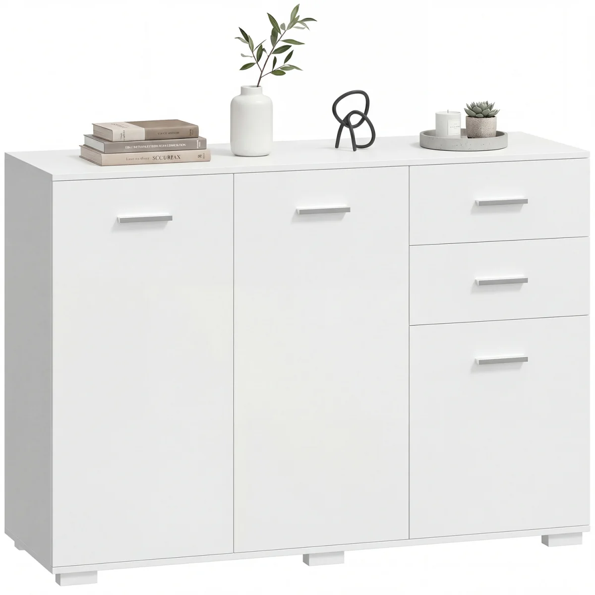 HOMCOM Sideboard Kitchen Storage Cabinet with 2 Drawers - White / Aluminium / 24.5kg – image 9