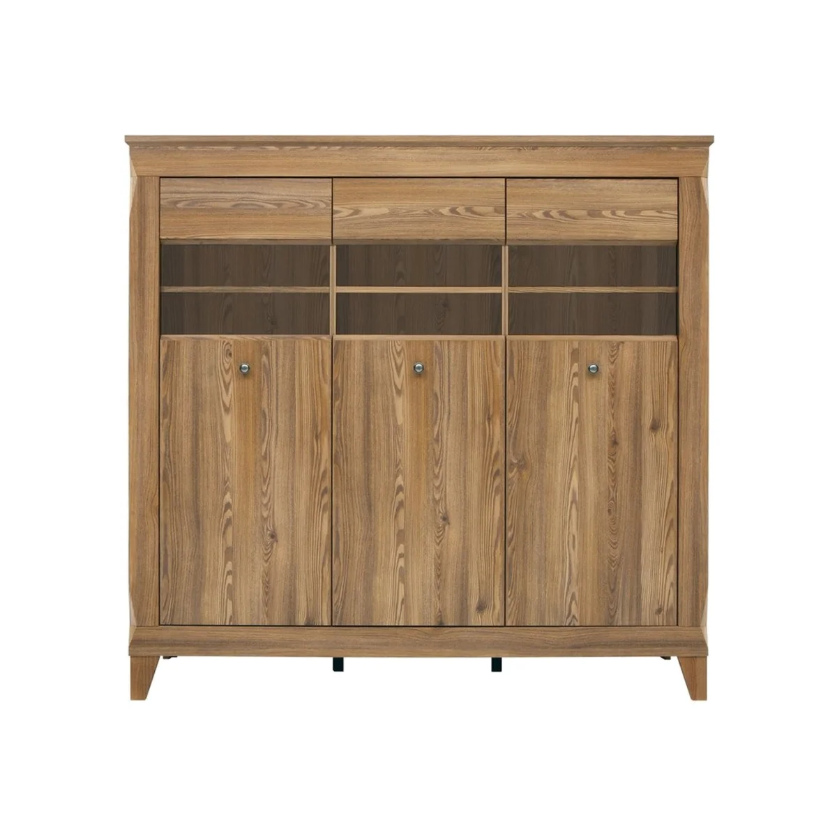 Bergen Large Glass Display Sideboard Buffet Cabinet in Larch Gold Oak Effect - Brown