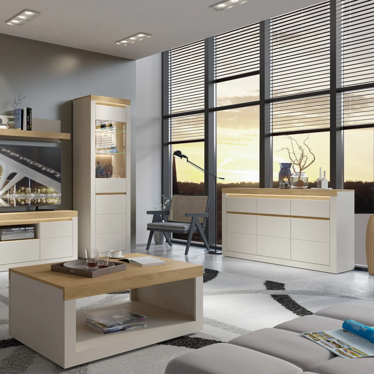 Naxxar Sideboard with 3 Doors and 3 Drawers in Cashmere and Stone Oak - Cashmere & Stone Oak – image 3