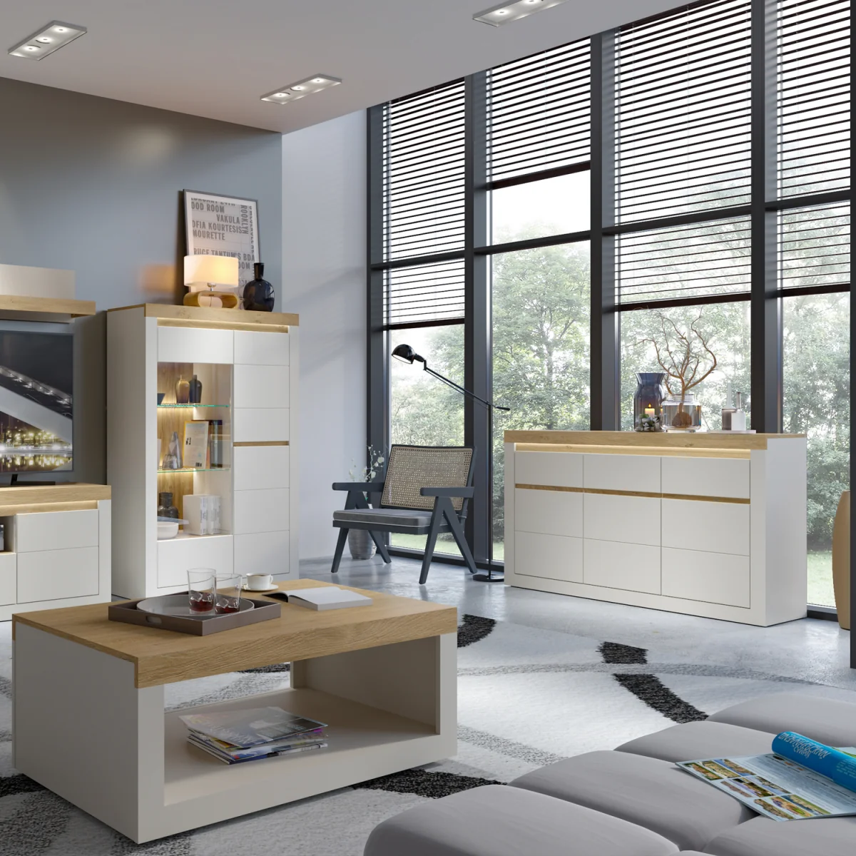 Naxxar Sideboard with 3 Doors and 3 Drawers in Cashmere and Stone Oak - Cashmere & Stone Oak – image 4