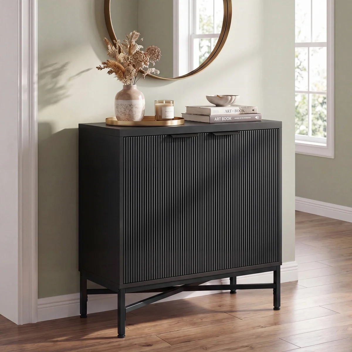 Fluted Sideboard Modern Accent Cabinet - Black – image 2