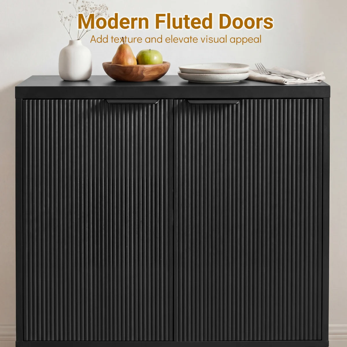 Fluted Sideboard Modern Accent Cabinet - Black – image 5