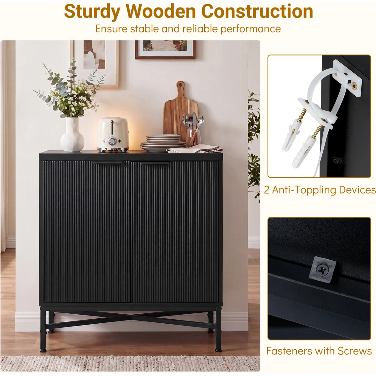 Fluted Sideboard Modern Accent Cabinet - Black – image 7