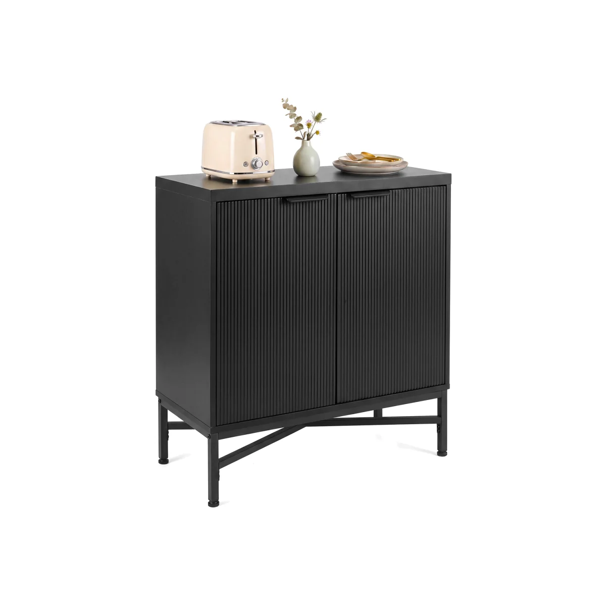 Fluted Sideboard Modern Accent Cabinet - Black – image 1