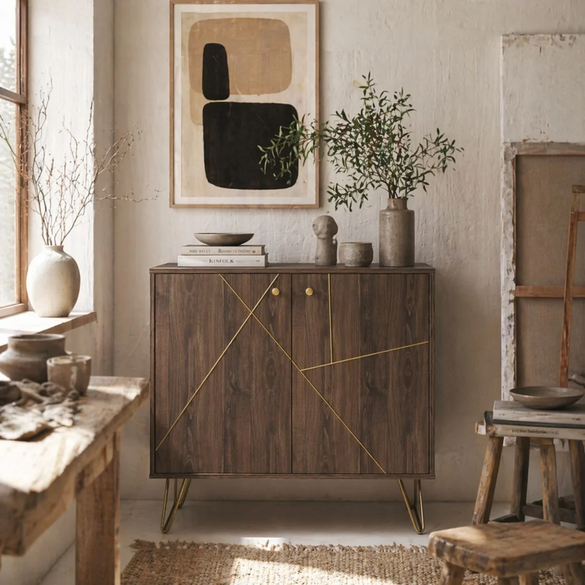 Fafi Napa Brown Sideboard with Gold-Line Detailing and Hairpin Legs – image 1