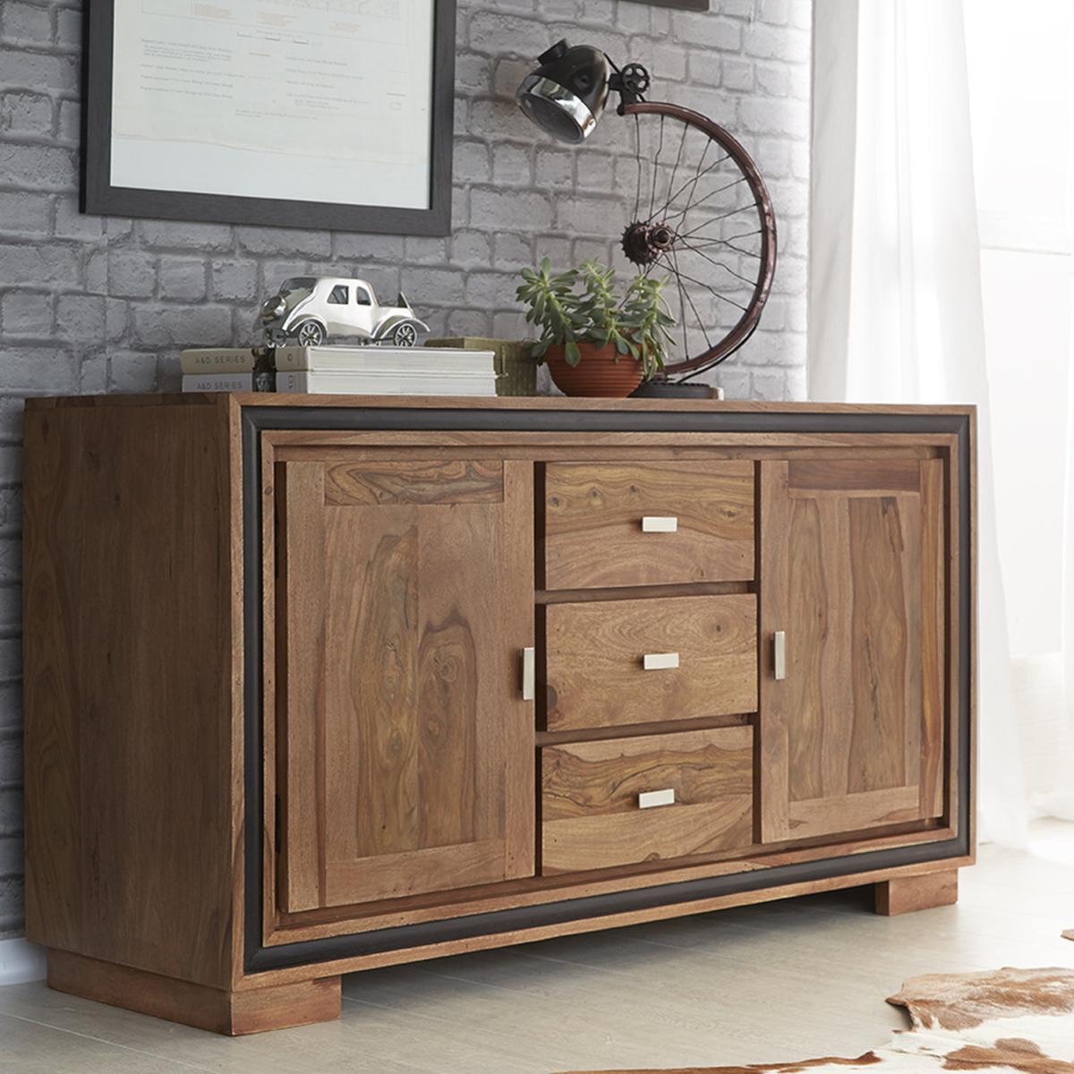 Contemporary Design Sheesham Wood Large Sideboard with 3 Drawers and 2 Doors - Brown – image 3