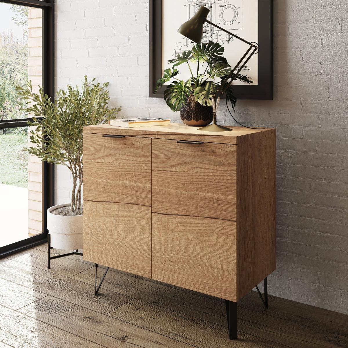 Fisso 2 Door Cracked Oak Compact Sideboard Fast Click Assembly - Cracked Oak – image 2