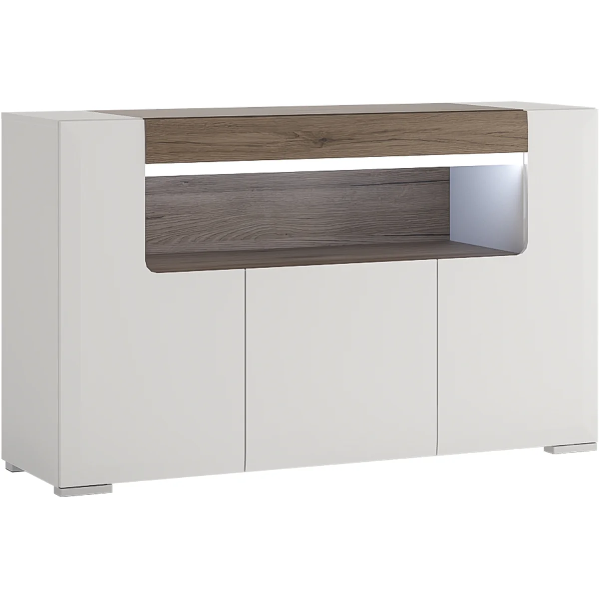Toronto 3 Door Sideboard with open shelving (inc. Plexi Lighting) - White & Oak – image 5