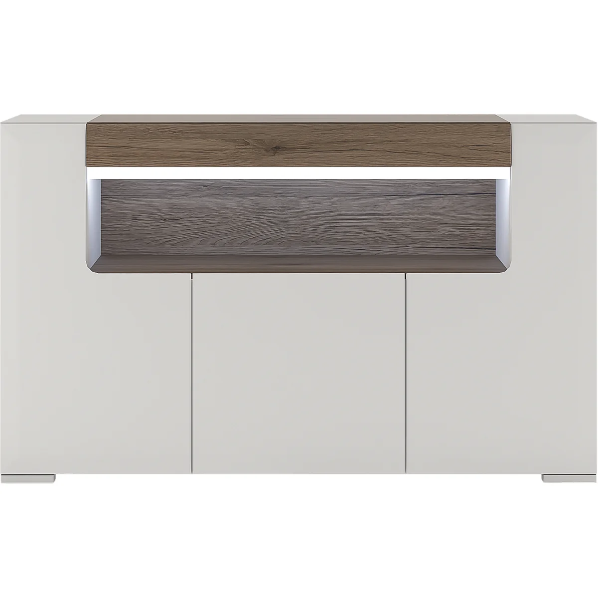 Toronto 3 Door Sideboard with open shelving (inc. Plexi Lighting) - White & Oak – image 6