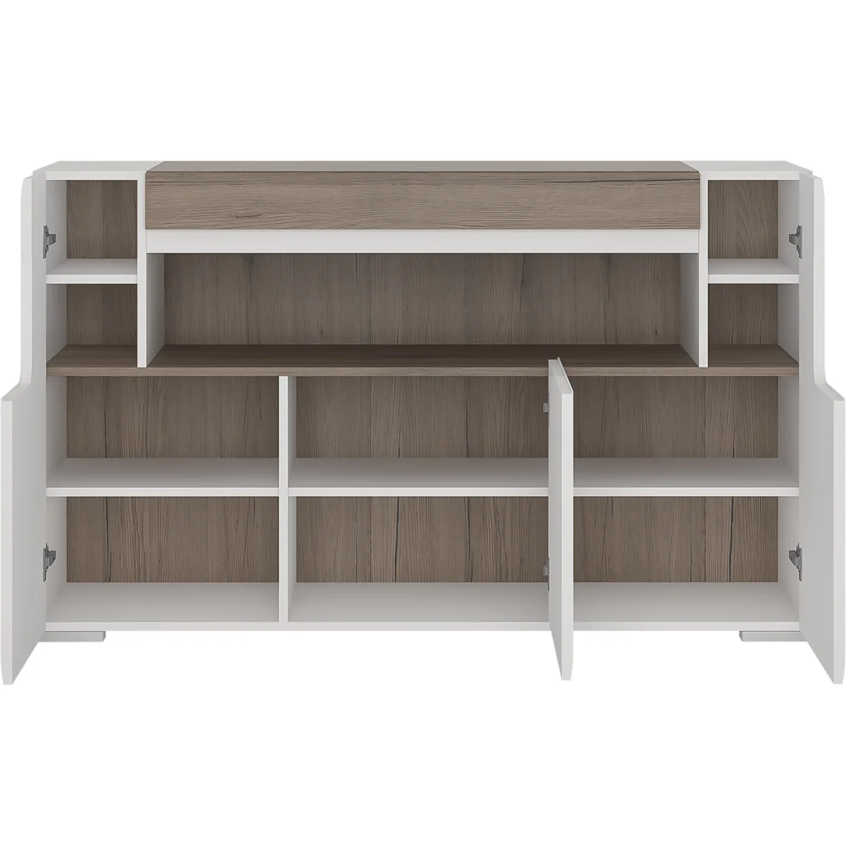 Toronto 3 Door Sideboard with open shelving (inc. Plexi Lighting) - White & Oak – image 7
