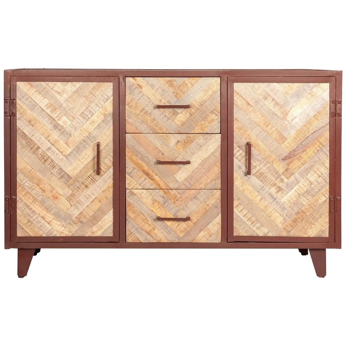 V Design Industrial Metal and Wood Large Sideboard with 3 Drawers - Multicolour – image 2