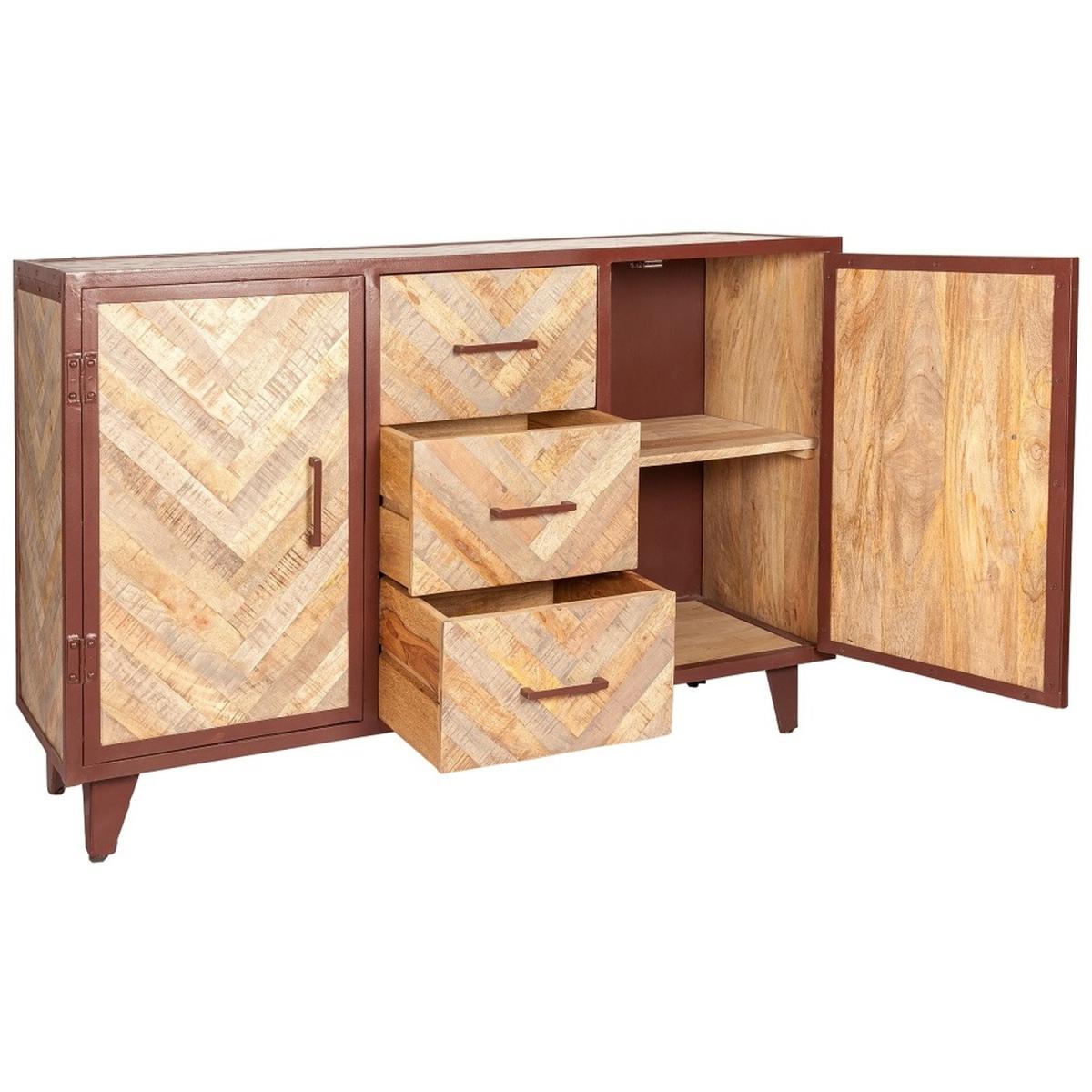 V Design Industrial Metal and Wood Large Sideboard with 3 Drawers - Multicolour – image 3
