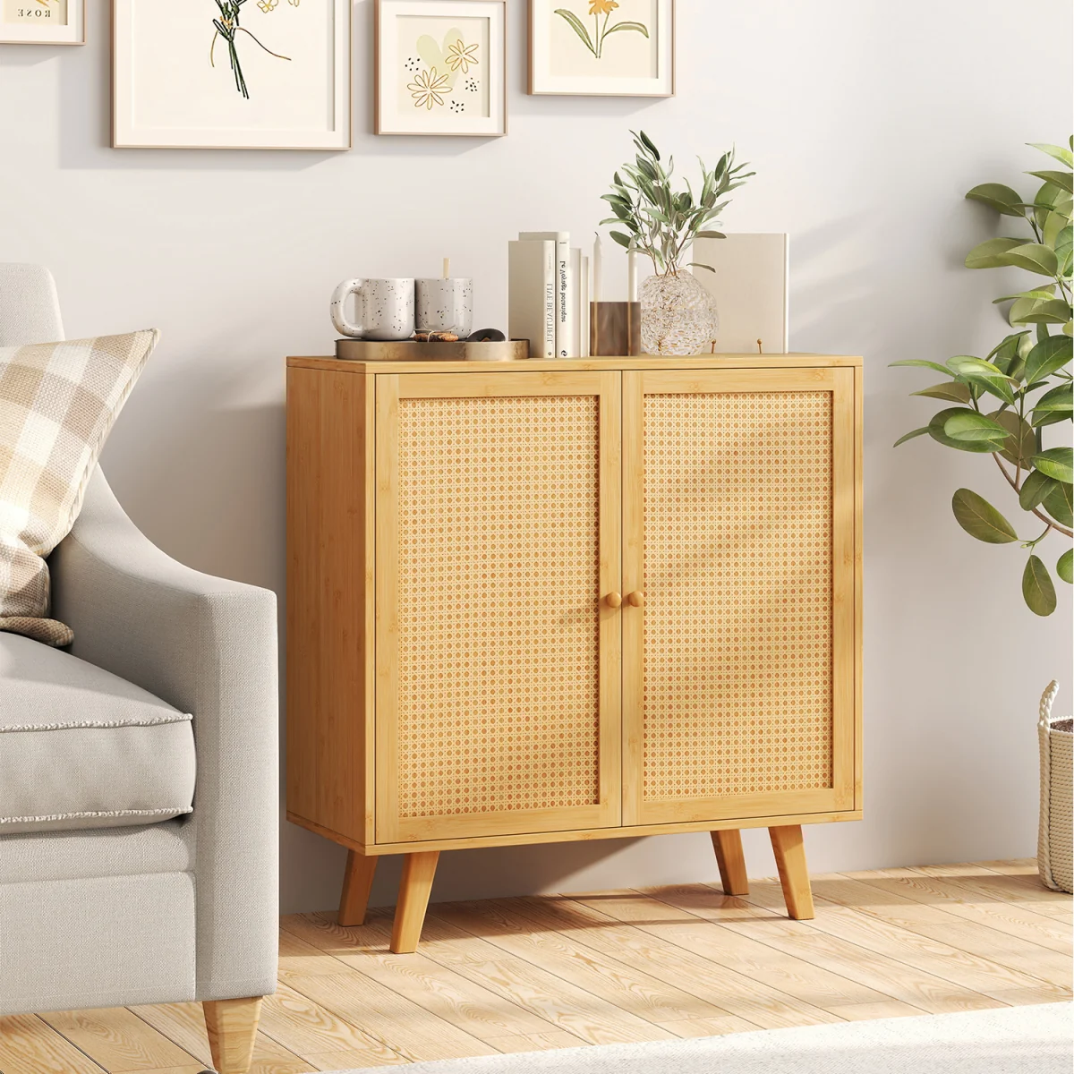 Bamboo Buffet Cabinet Sideboard Cabinet - Brown – image 2