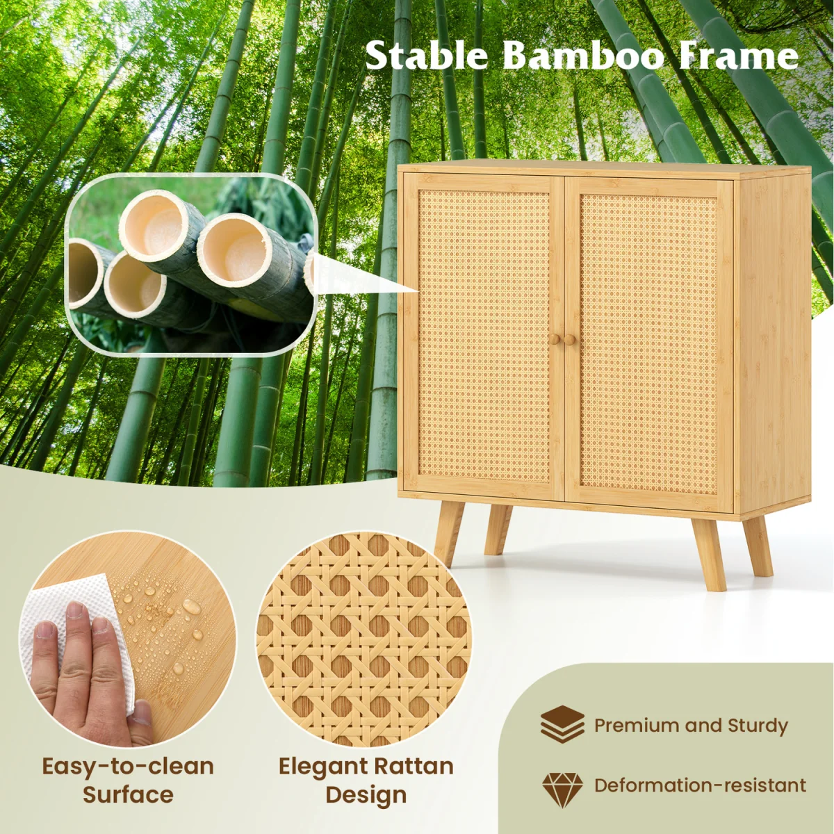 Bamboo Buffet Cabinet Sideboard Cabinet - Brown – image 3