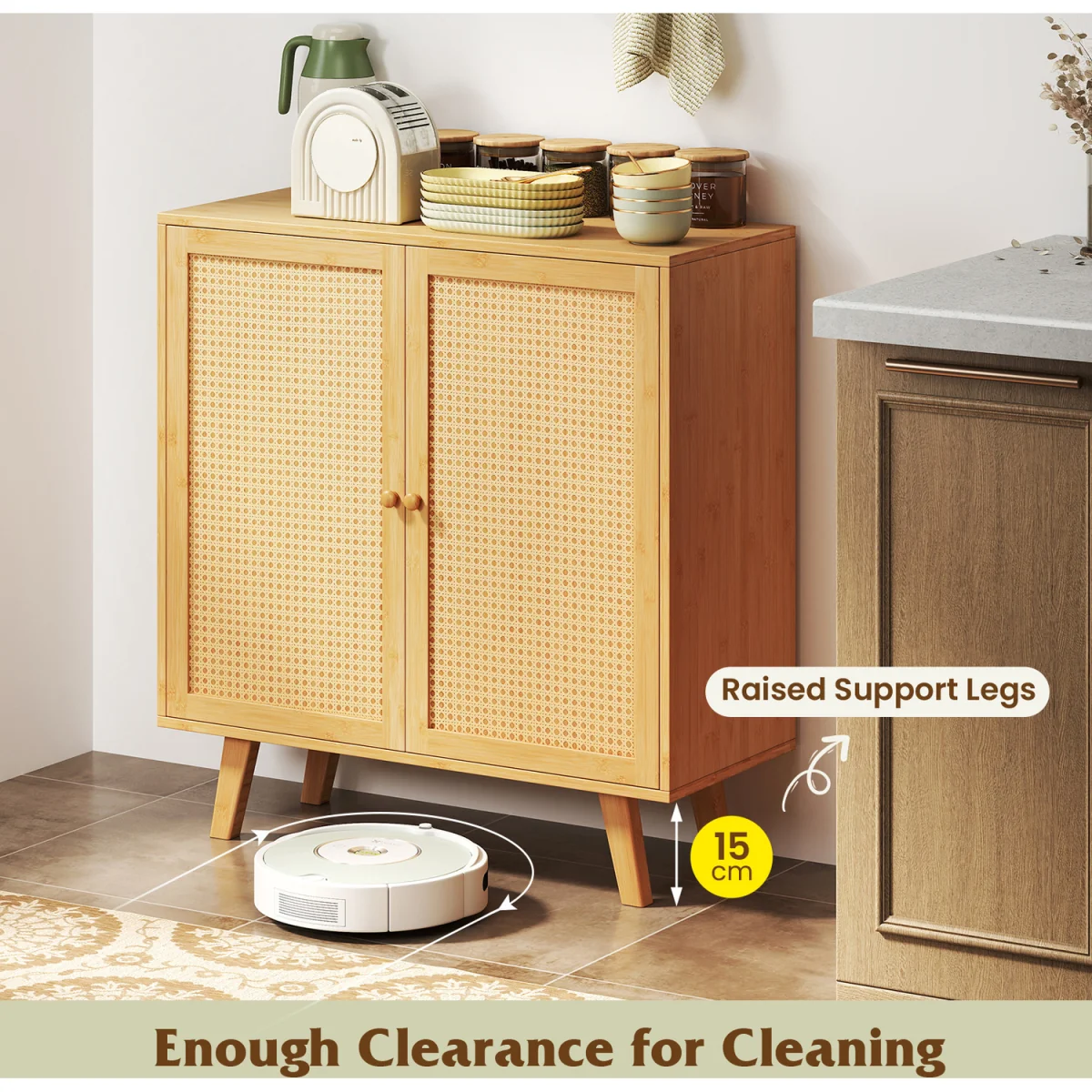 Bamboo Buffet Cabinet Sideboard Cabinet - Brown – image 5