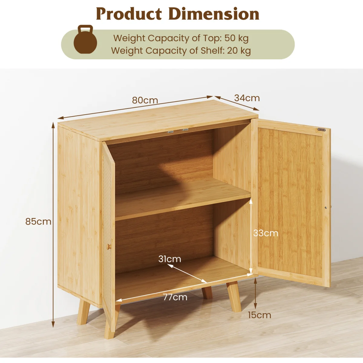 Bamboo Buffet Cabinet Sideboard Cabinet - Brown – image 6