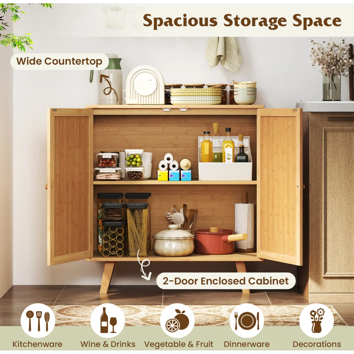 Bamboo Buffet Cabinet Sideboard Cabinet - Brown – image 7