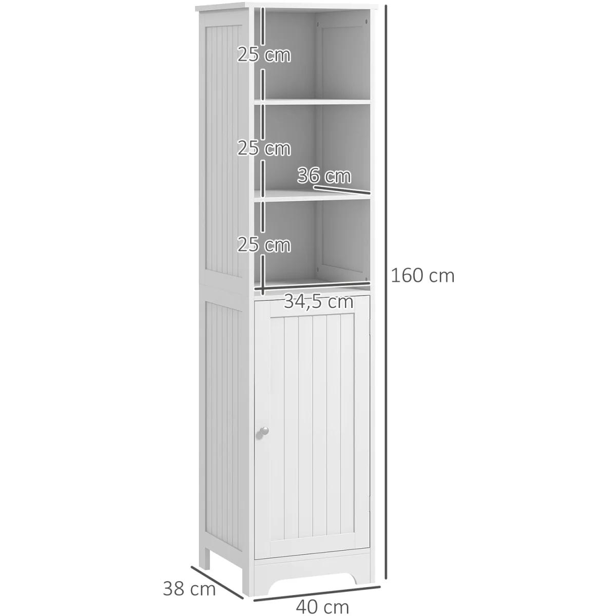 HOMCOM Freestanding Bathroom Tall Cabinet with Adjustable Shelf - White – image 3