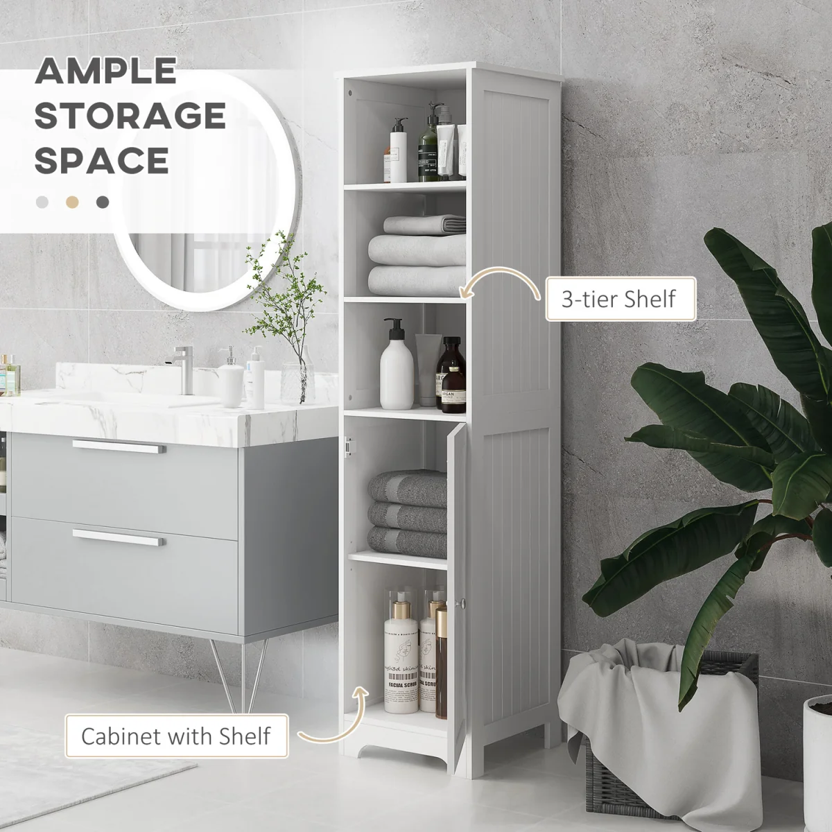 HOMCOM Freestanding Bathroom Tall Cabinet with Adjustable Shelf - White – image 4