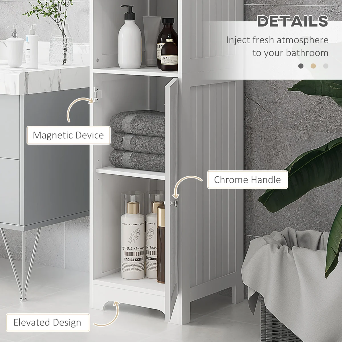 HOMCOM Freestanding Bathroom Tall Cabinet with Adjustable Shelf - White – image 5