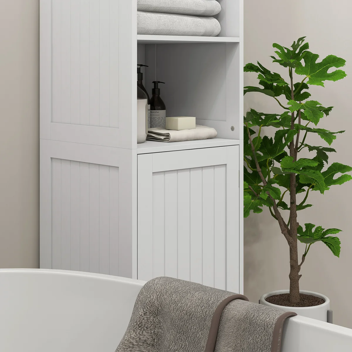 HOMCOM Freestanding Bathroom Tall Cabinet with Adjustable Shelf - White – image 7
