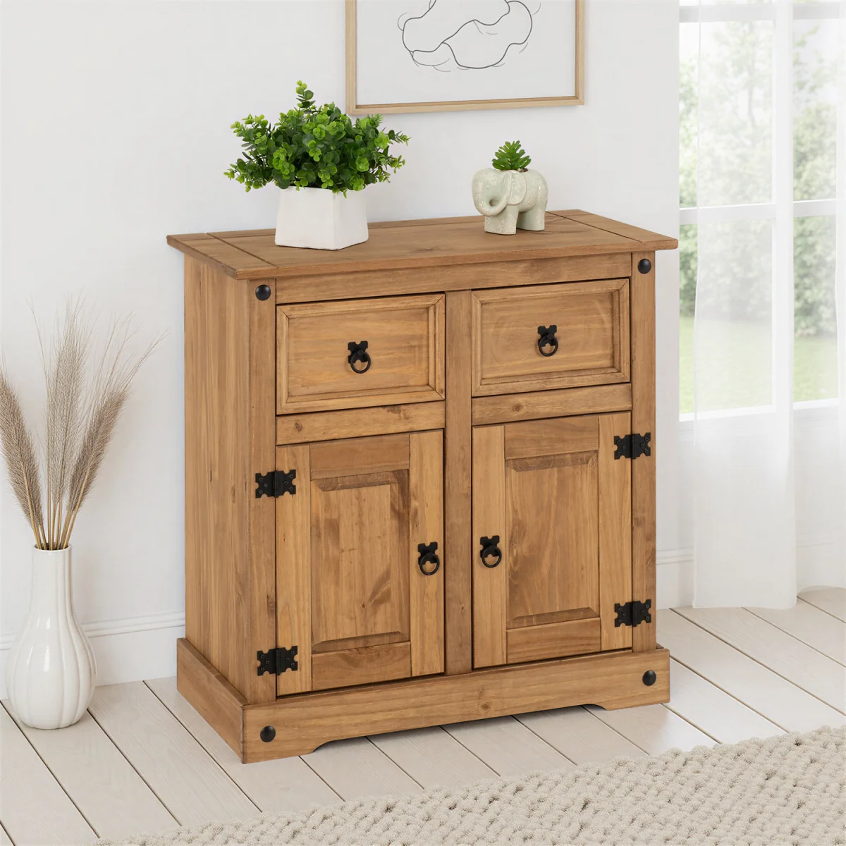 Seconique 2 Door 2 Drawer Sideboard - Distressed Waxed Pine