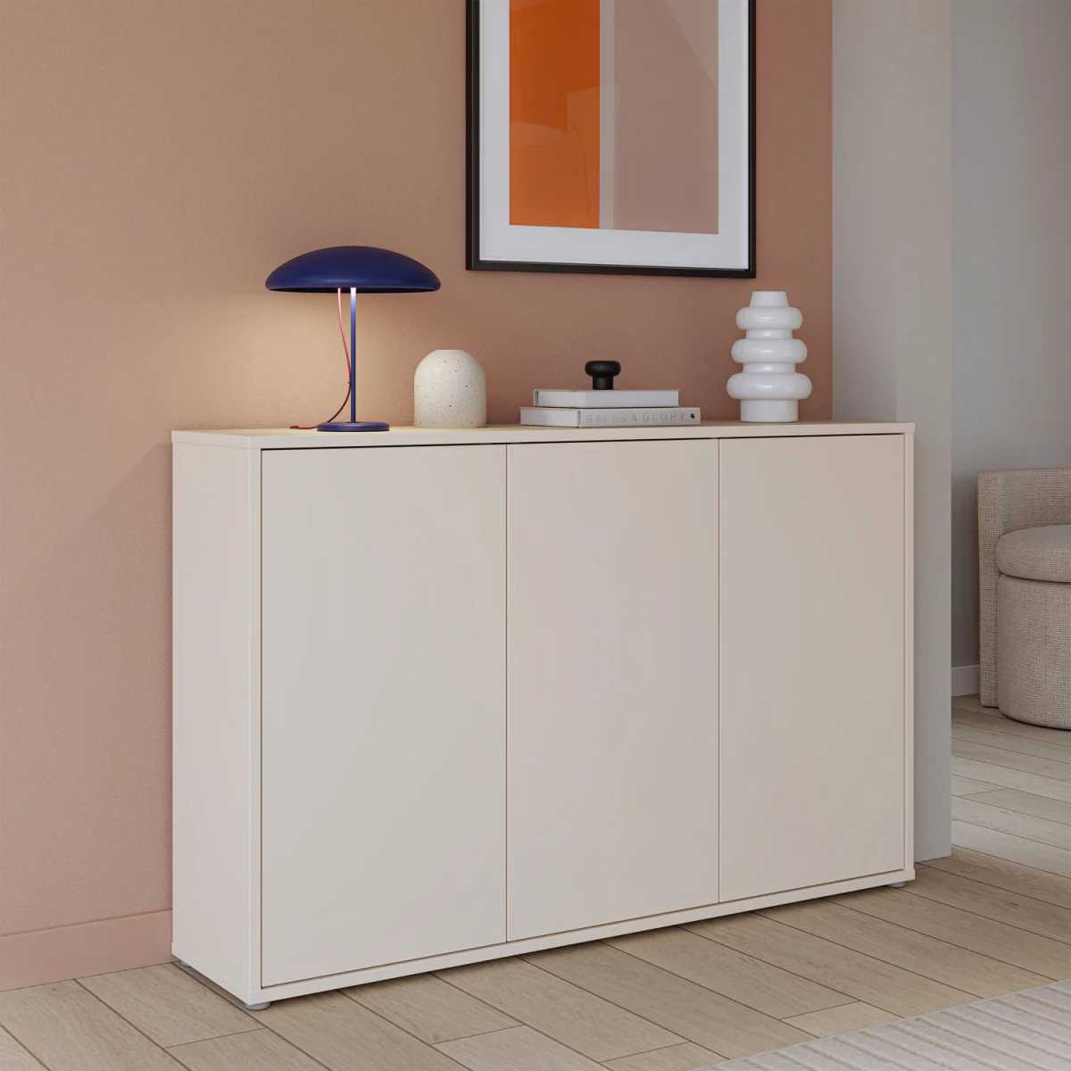 Alice Springs 3 Door Sideboard with Push-Open Doors in Sand - Terracotta – image 2