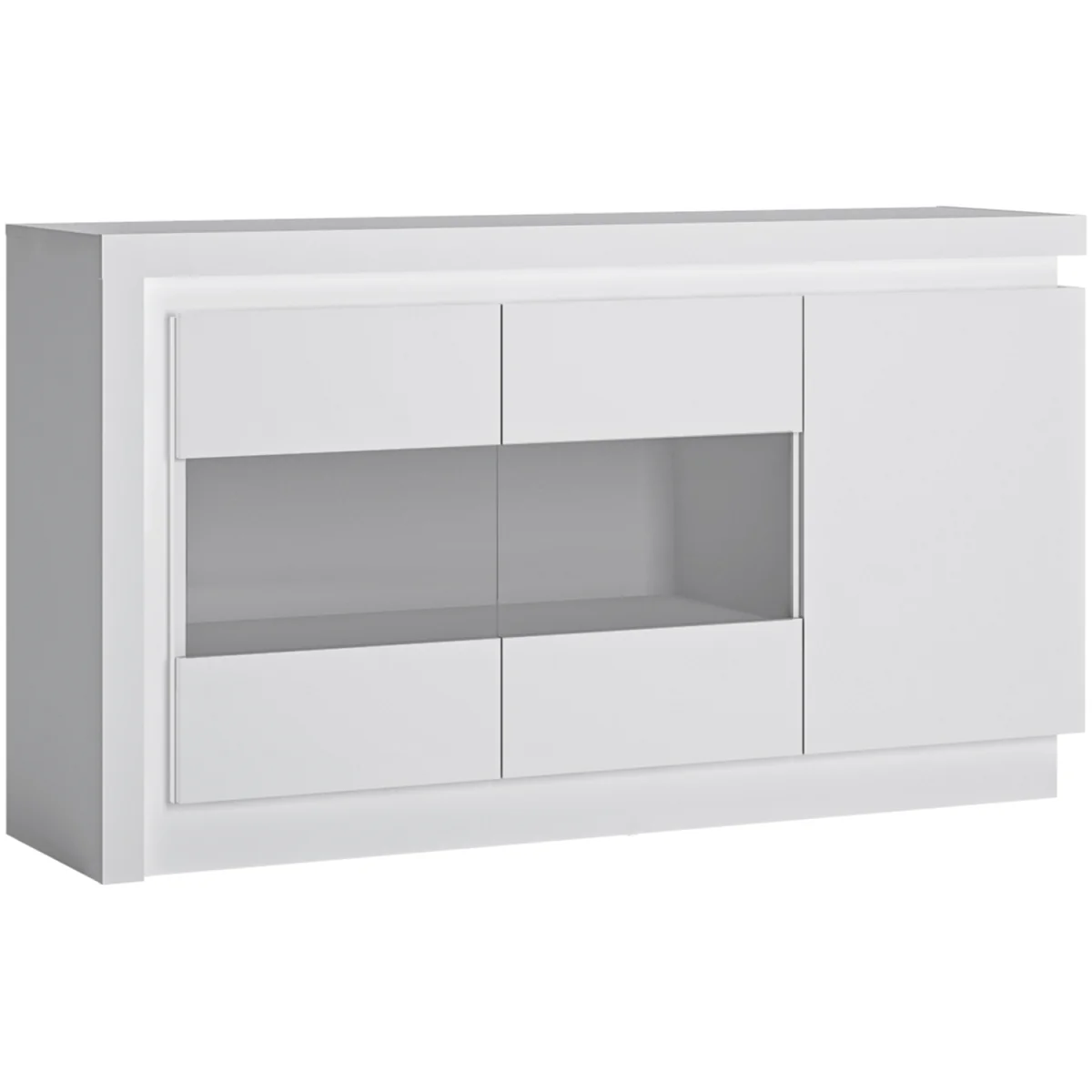 Lyon 3 Door Glazed Sideboard (including LED lighting) in White and High Gloss - White – image 2