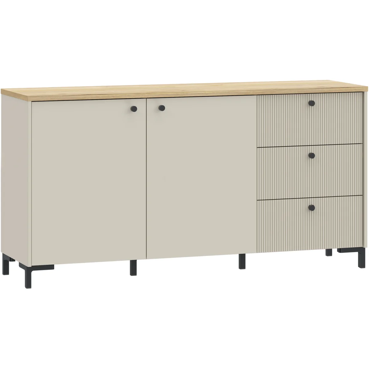 Bixbite Wide Sideboard with Fluted Drawers & Cupboard in Mauvella Oak and Sand - Mauvella Oak & Sand – image 2