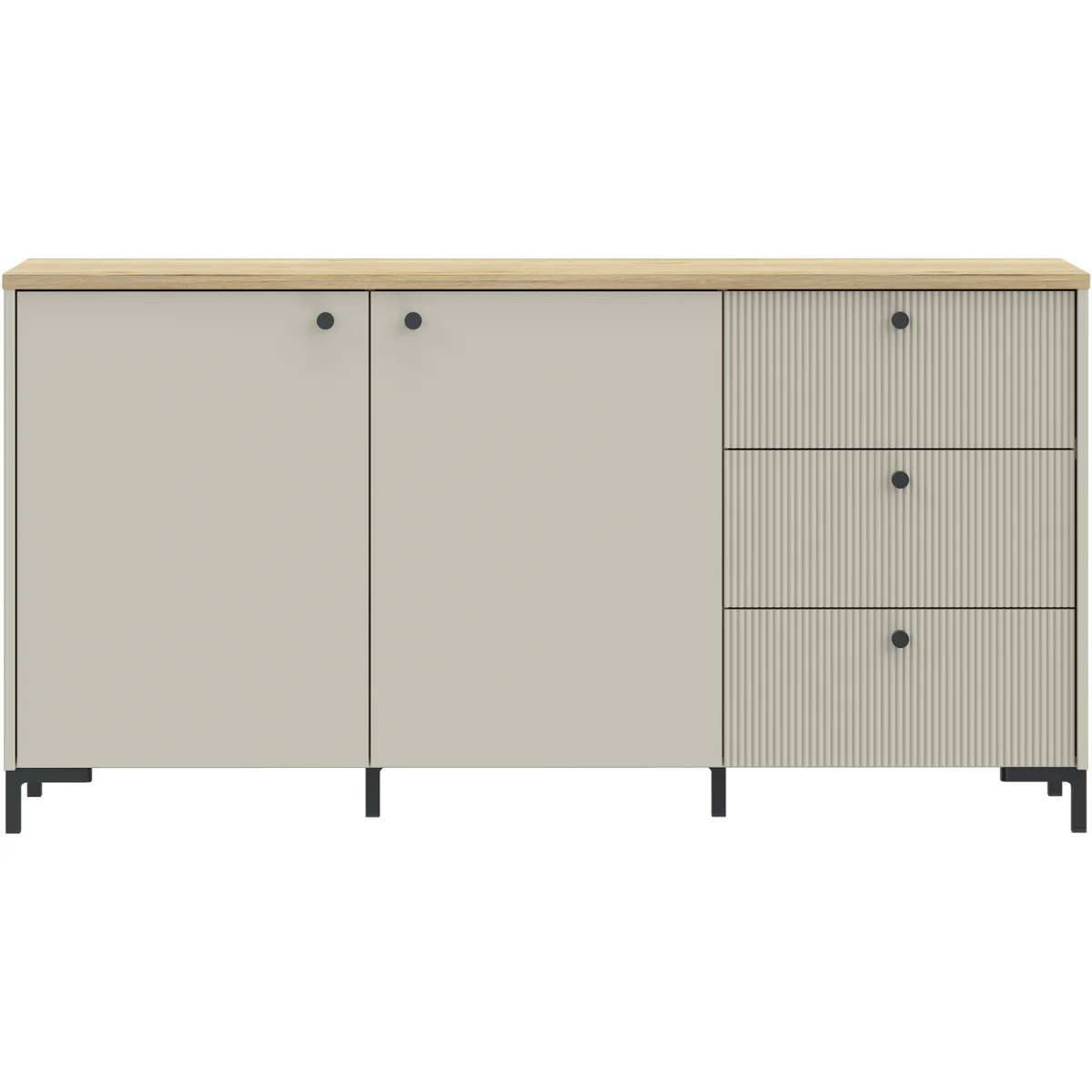 Bixbite Wide Sideboard with Fluted Drawers & Cupboard in Mauvella Oak and Sand - Mauvella Oak & Sand – image 3