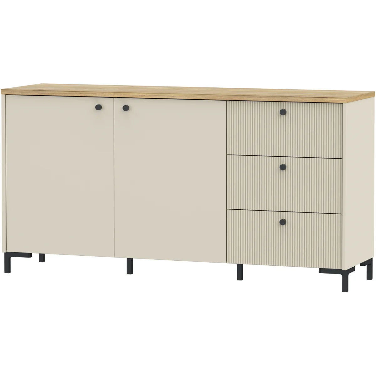 Bixbite Wide Sideboard with Fluted Drawers & Cupboard in Mauvella Oak and Sand - Mauvella Oak & Sand – image 4