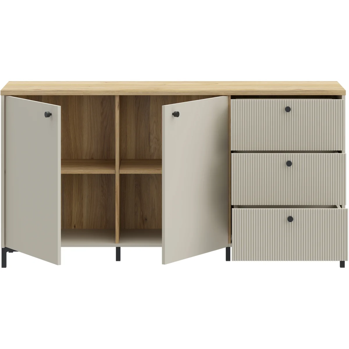 Bixbite Wide Sideboard with Fluted Drawers & Cupboard in Mauvella Oak and Sand - Mauvella Oak & Sand – image 5