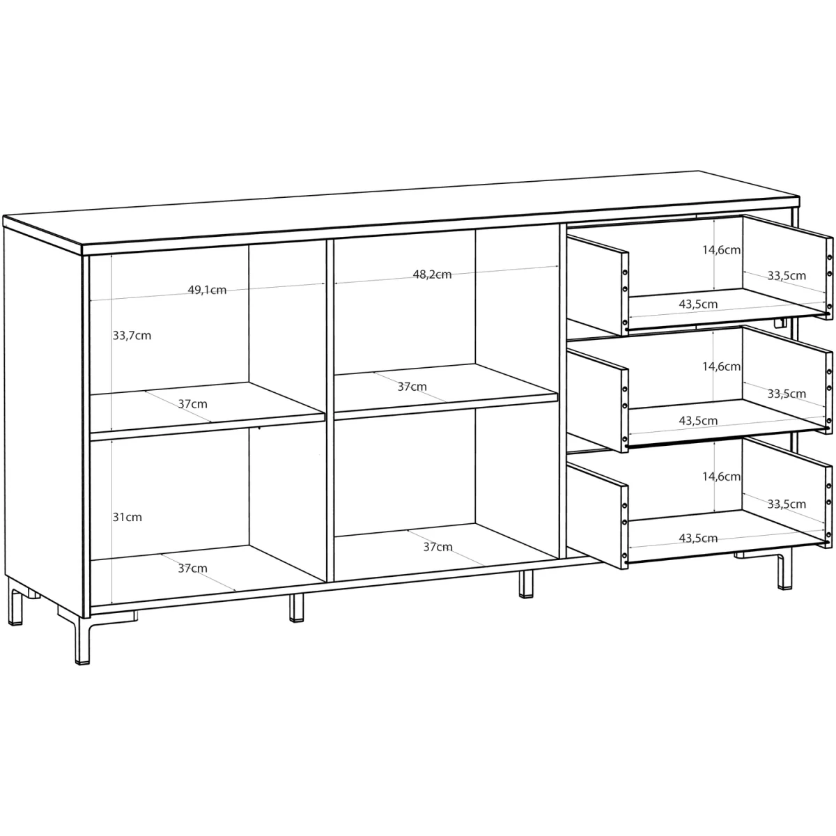 Bixbite Wide Sideboard with Fluted Drawers & Cupboard in Mauvella Oak and Sand - Mauvella Oak & Sand – image 9
