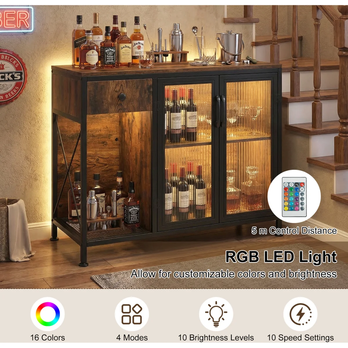 LED Power Socket Wooden Buffet Sideboard - Brown – image 8