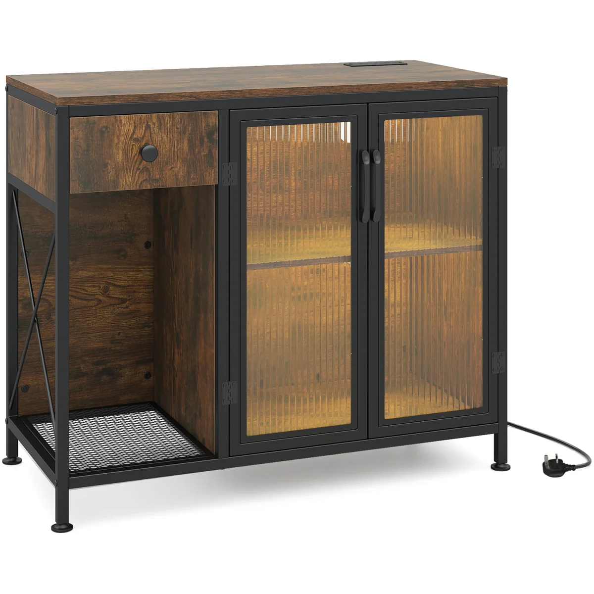 LED Power Socket Wooden Buffet Sideboard - Brown – image 9