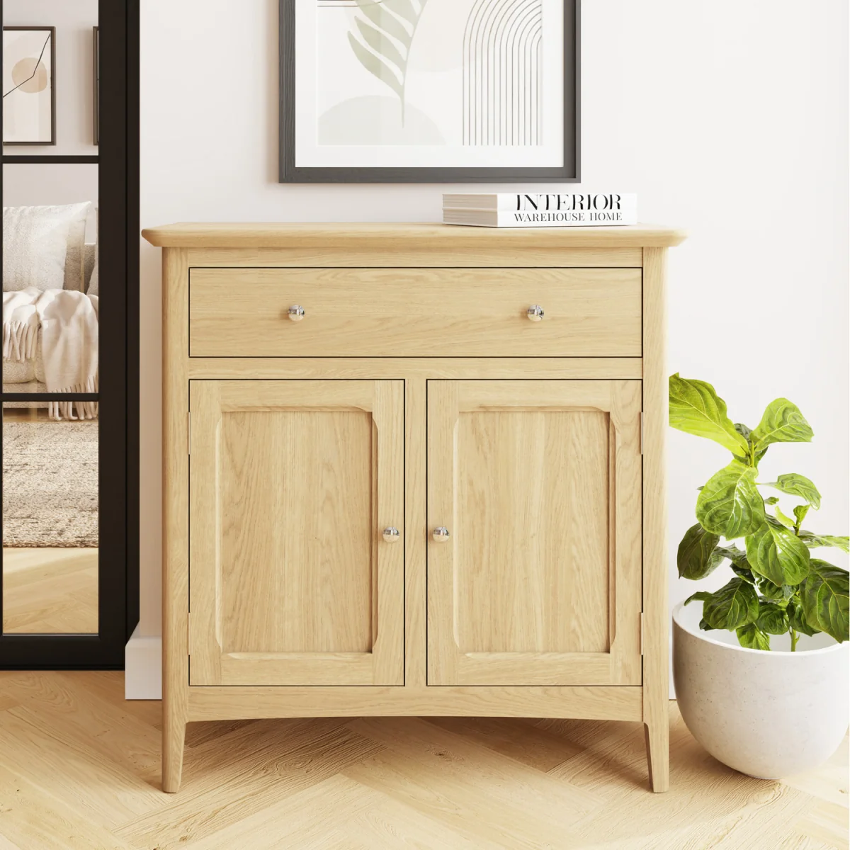 Ash 2 Door 1 Drawer Sideboard Ready Assembled Brushed Handles - Ash – image 3