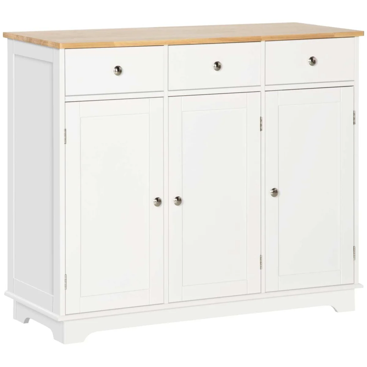 Totoro White Sideboard with Natural Rubberwood Top - 3 Doors, 3 Drawers, 3 Shelves – image 3