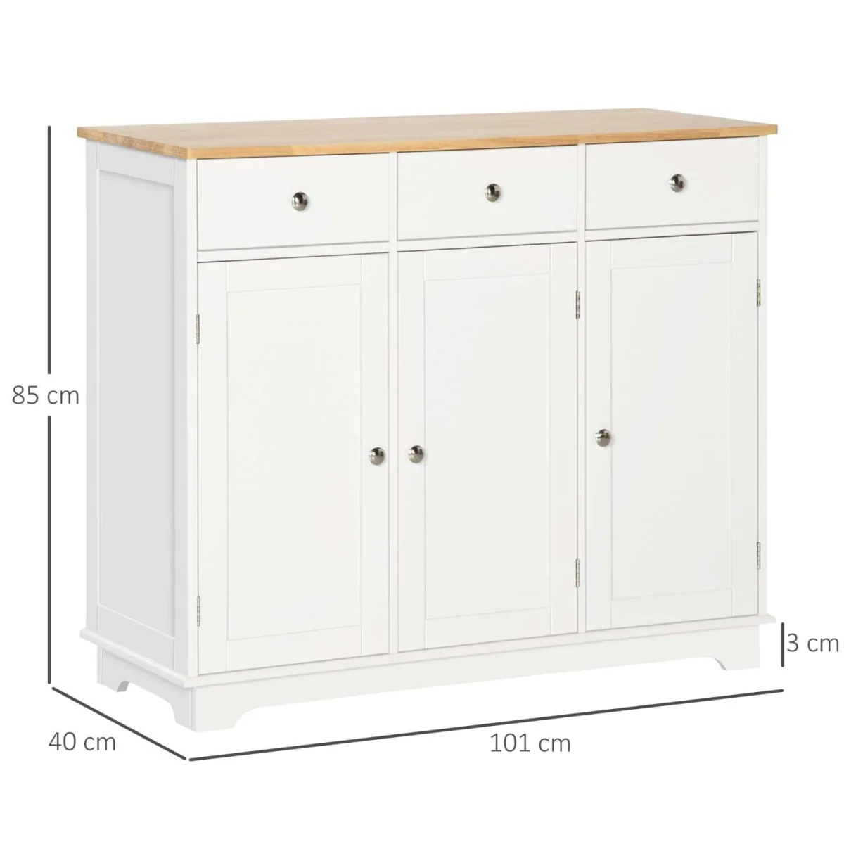 Totoro White Sideboard with Natural Rubberwood Top - 3 Doors, 3 Drawers, 3 Shelves – image 4