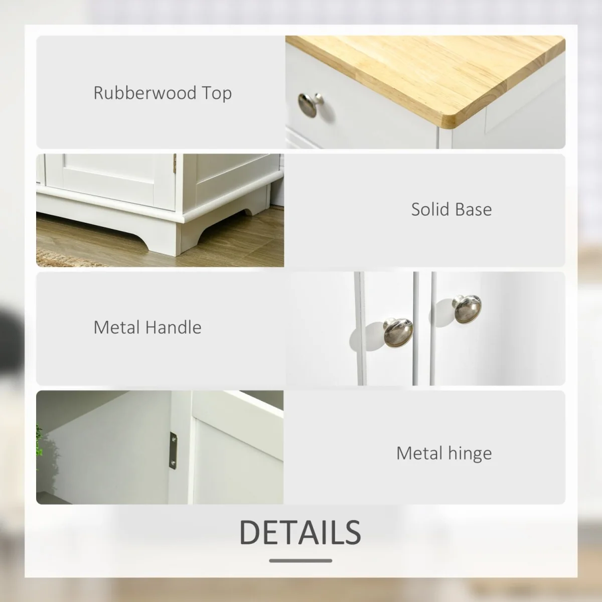 Totoro White Sideboard with Natural Rubberwood Top - 3 Doors, 3 Drawers, 3 Shelves – image 6
