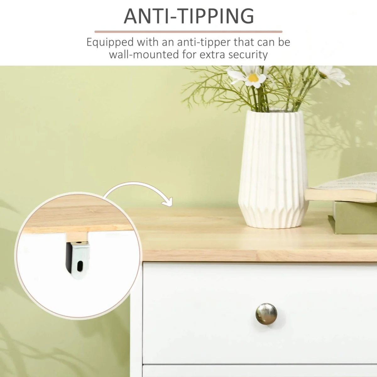 Totoro White Sideboard with Natural Rubberwood Top - 3 Doors, 3 Drawers, 3 Shelves – image 7