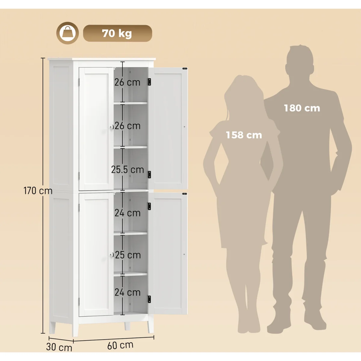 HOMCOM 170 cm Tall Bathroom Storage Cabinet  - White – image 8
