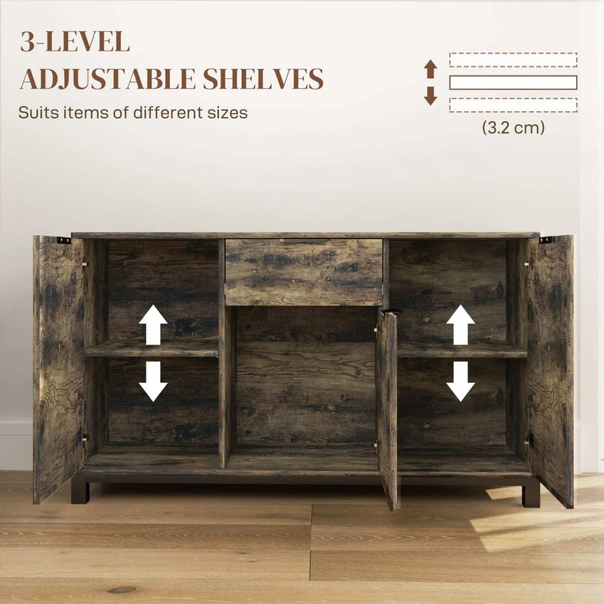 Nomano Rero Rustic Brown Industrial Sideboard - Doors, Drawer, Adjustable Shelves – image 2