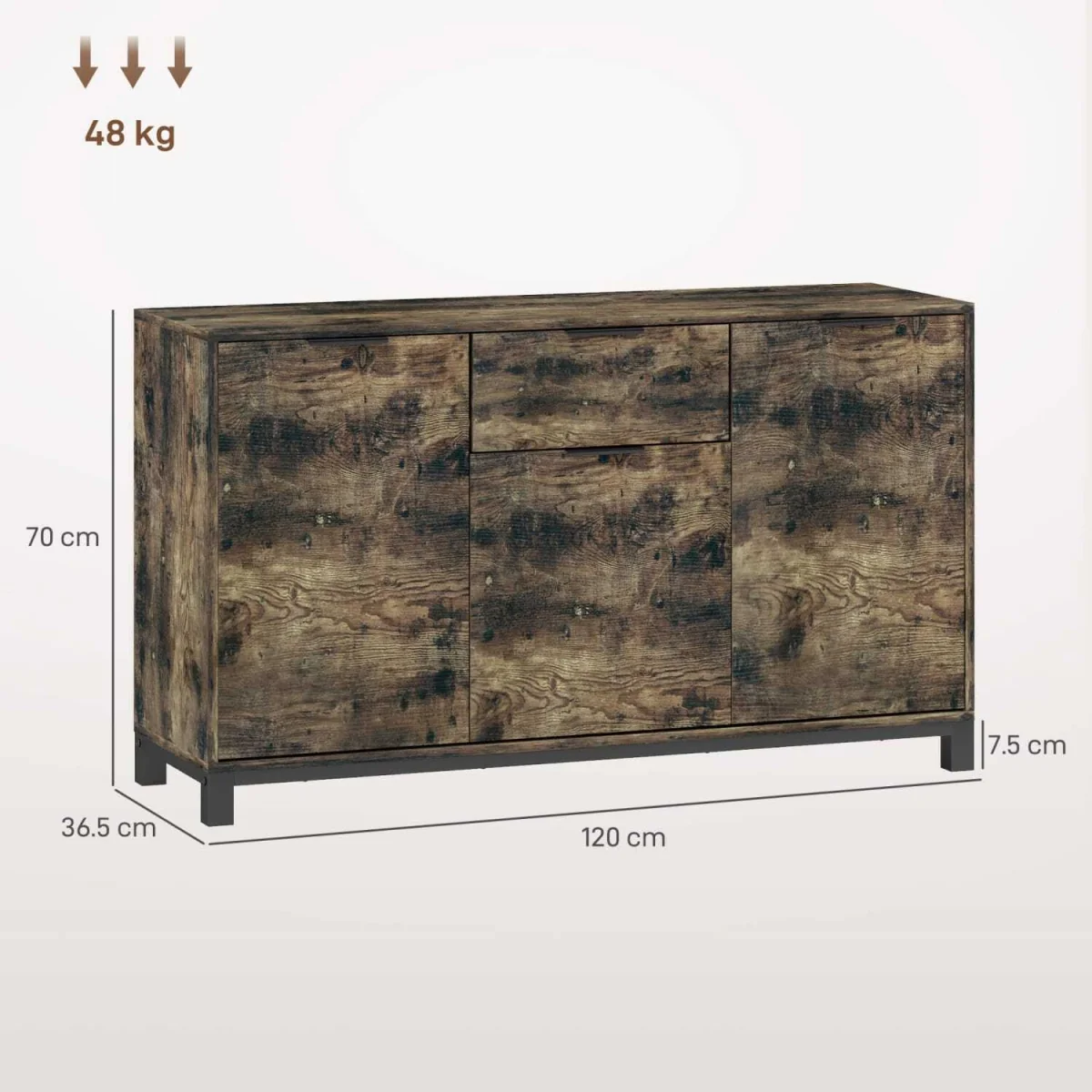 Nomano Rero Rustic Brown Industrial Sideboard - Doors, Drawer, Adjustable Shelves – image 4